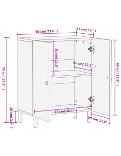 Credenza 60x33x75 cm in Legno Massello di Mango