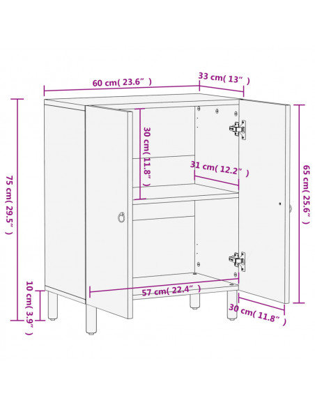 Credenza 60x33x75 cm in Legno Massello di Mango