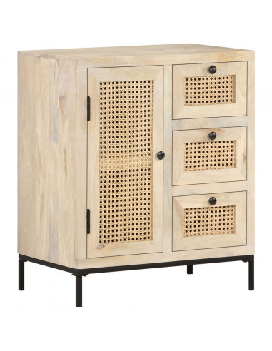 Credenza 60x35x70 cm Legno Massello di Mango e Canna Naturale