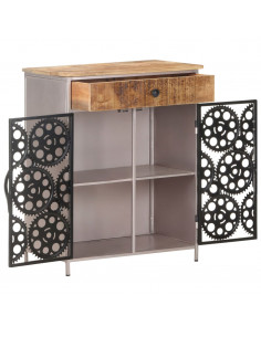 Credenza 60x35x75 cm in Legno di Mango Grezzo e Ferro