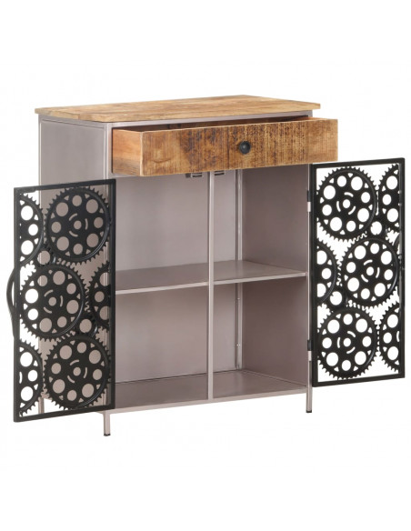 Credenza 60x35x75 cm in Legno di Mango Grezzo e Ferro