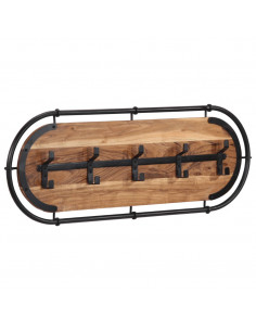 Appendiabiti da Parete con 5 Ganci in Legno Massello di Acacia 2