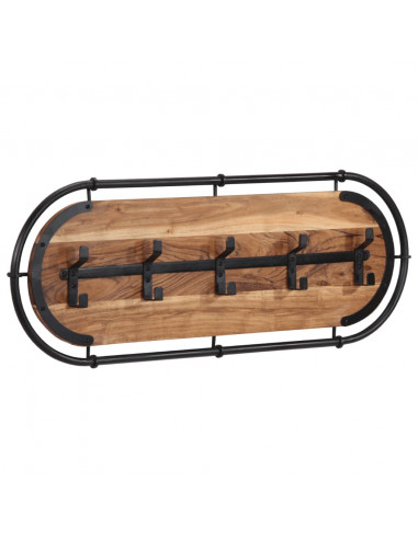 Appendiabiti da Parete con 5 Ganci in Legno Massello di Acacia