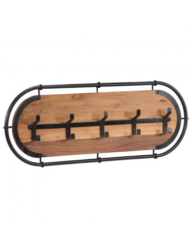 Appendiabiti da Parete con 5 Ganci in Legno Massello di Acacia