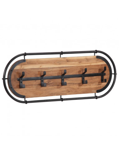 Appendiabiti da Parete con 5 Ganci in Legno Massello di Acacia