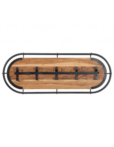Appendiabiti da Parete con 5 Ganci in Legno Massello di Acacia