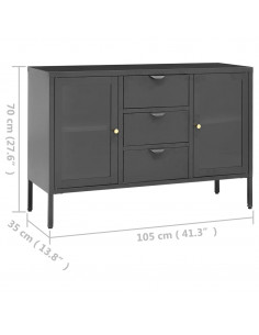 Credenza Antracite 105x35x70 cm in Acciaio e Vetro Temperato