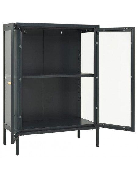 Credenza Antracite 75x35x105 cm in Acciaio e Vetro