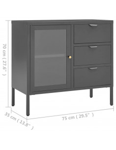 Credenza Antracite 75x35x70 cm in Acciaio e Vetro Temperato