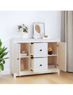 Credenza Bianca 100x35x74 cm in Legno Massello di Pino