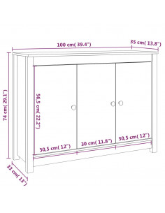 Credenza Bianca 100x35x74 cm in Legno Massello di Pino