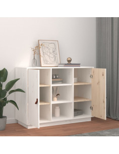 Credenza Bianca 100x40x75 cm in Legno Massello di Pino