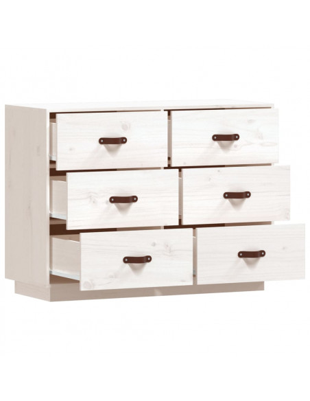 Credenza Bianca 100x40x75 cm in Legno Massello di Pino
