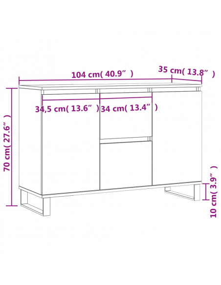 Credenza Bianca 104x35x70 cm in Legno Multistrato