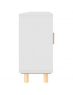 Credenza Bianca 105x30x60cm Legno Massello Pino Rattan Naturale