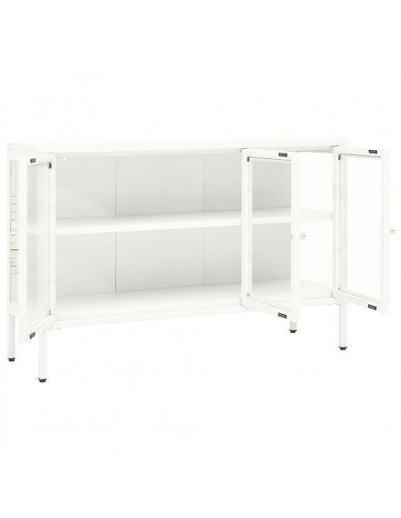 Credenza Bianca 105x35x70 cm in Acciaio e Vetro