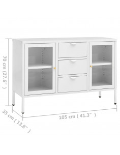 Credenza Bianca 105x35x70 cm in Acciaio e Vetro Temperato