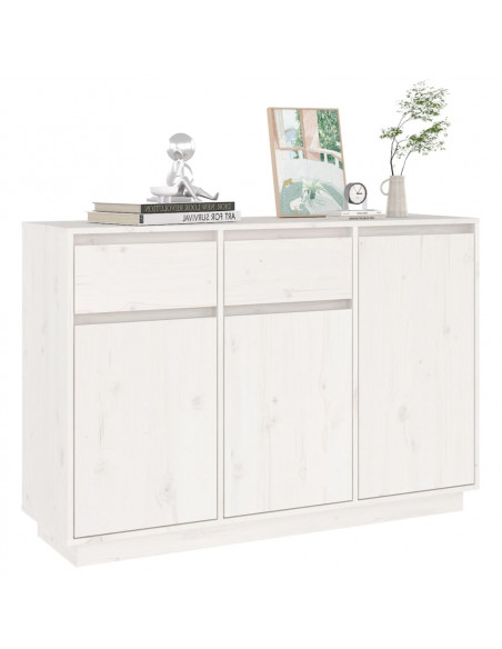 Credenza Bianca 110x34x75 cm in Legno Massello di Pino