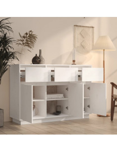 Credenza Bianca 110x34x75 cm in Legno Massello di Pino