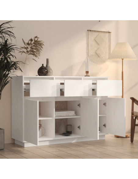 Credenza Bianca 110x34x75 cm in Legno Massello di Pino
