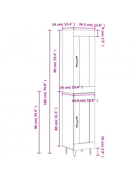Credenza Bianca 34,5x34x180 cm in Legno Multistrato