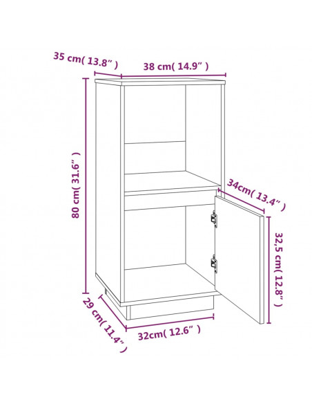 Credenza Bianca 38x35x80 cm in Legno Massello di Pino