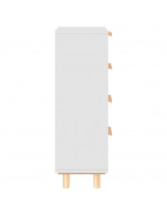 Credenza Bianca 40x30x90cm Legno Massello Pino Rattan Naturale