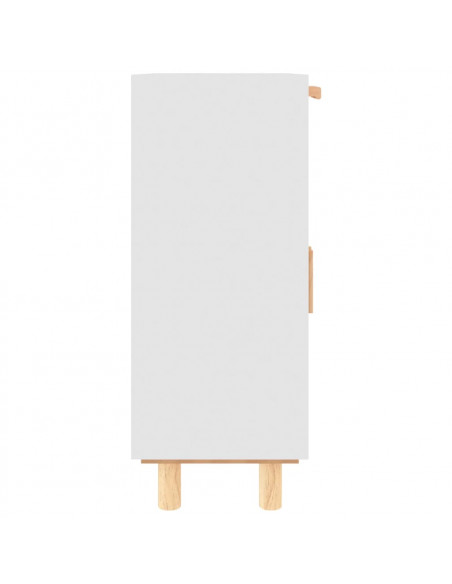Credenza Bianca 60x30x75 cm Legno Massello Pino Rattan Naturale