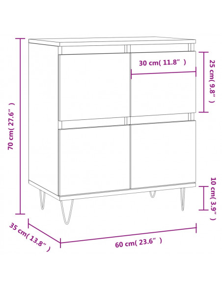 Credenza Bianca 60x35x70 cm in Legno Multistrato