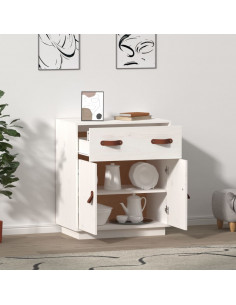 Credenza Bianca 65,5x40x75 cm in Legno Massello di Pino