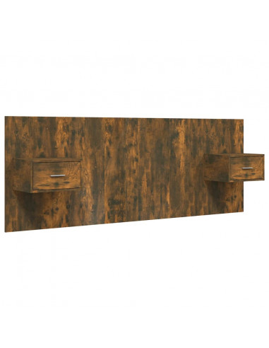 Testiera Letto con Comodini in Legno Multistrato Rovere Fumo