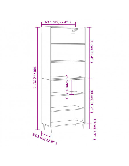Credenza Bianca 69,5x32,5x180 cm Legno Multistrato