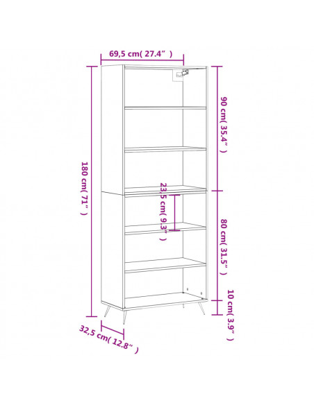 Credenza Bianca 69,5x32,5x180 cm Legno Multistrato