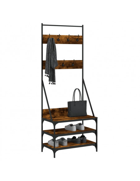 Appendiabiti con Porta Scarpe Rovere Fumo 70x40x184 cm