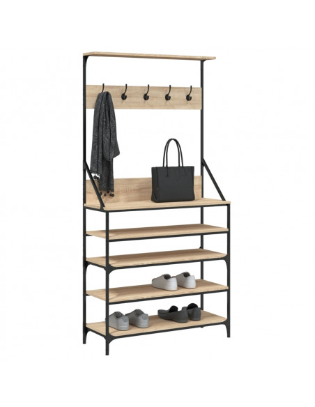Appendiabiti con Porta Scarpe Rovere Sonoma 90x34x184 cm