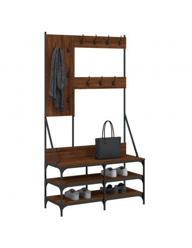 Appendiabiti con Porta Scarpe Rovere Marrone 100x40x184 cm