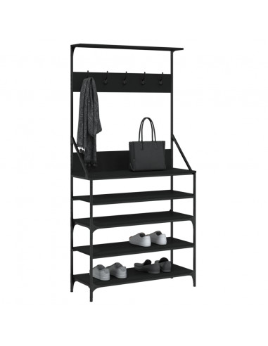 Appendiabiti con Porta Scarpe Nero 90x34x184 cm