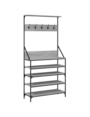 Appendiabiti con Porta Scarpe Grigio Sonoma 90x34x184 cm