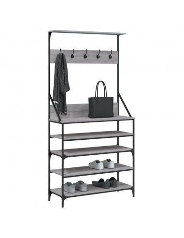 Appendiabiti con Porta Scarpe Grigio Sonoma 90x34x184 cm