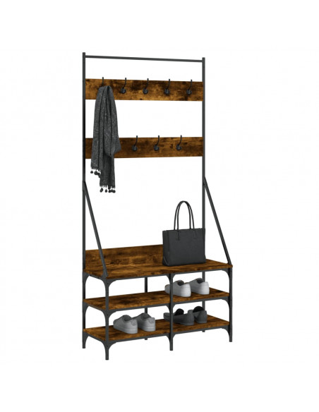 Appendiabiti con Porta Scarpe Rovere Fumo 90x34x184 cm