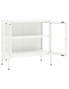 Credenza Bianca 70x35x70 cm in Acciaio e Vetro