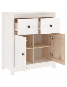 Credenza Bianca 70x35x80 cm in Legno Massello di Pino