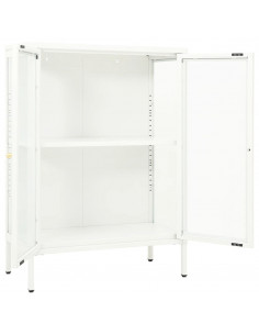 Credenza Bianca 75x35x105 cm in Acciaio e Vetro