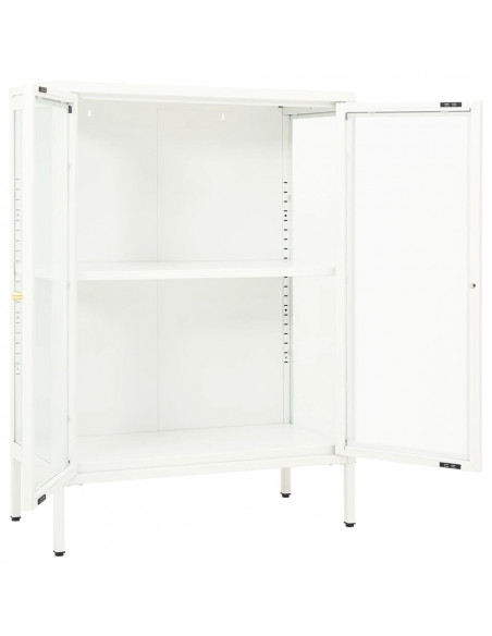Credenza Bianca 75x35x105 cm in Acciaio e Vetro