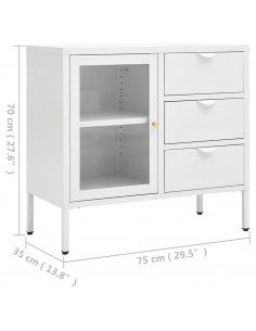 Credenza Bianca 75x35x70 cm in Acciaio e Vetro Temperato