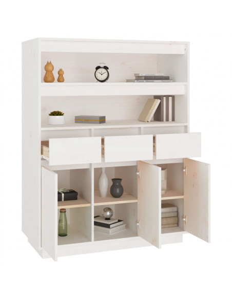 Credenza Bianca 89x40x116,5 cm in Legno Massello di Pino