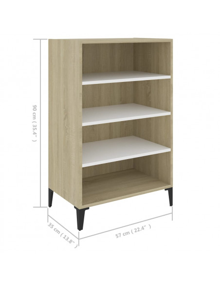 Credenza Bianca e Rovere Sonoma 57x35x90 cm Legno Multistrato