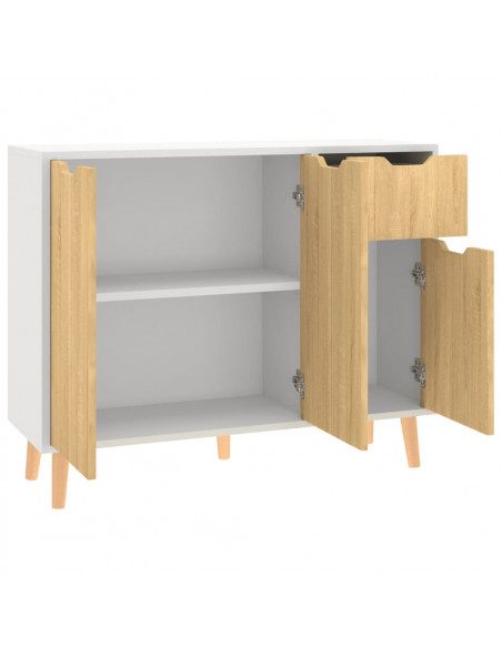 Credenza Bianca e Rovere Sonoma 90x30x72cm in Legno Multistrato