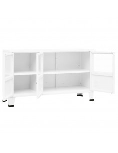 Credenza Bianca Industriale 105x35x62 cm in Metallo e Vetro