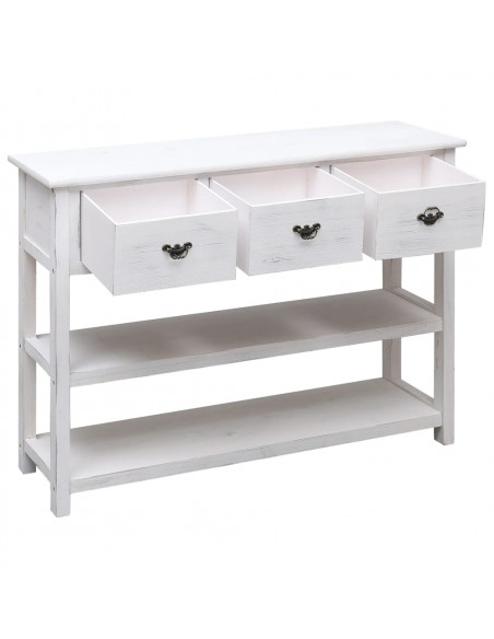Credenza Bianco Antico 108x30x76 cm Legno Massello di Paulonia
